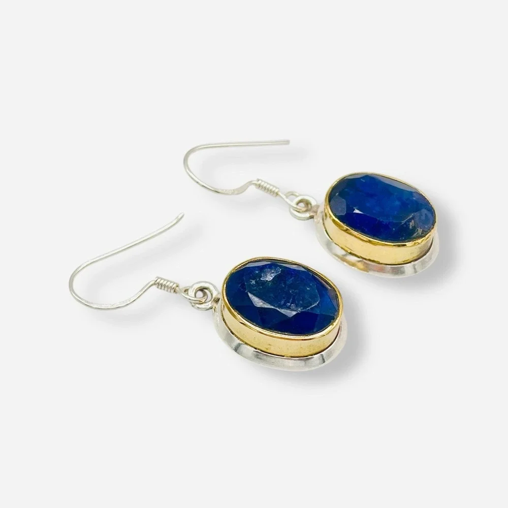 Sundance Catalog Sterling Silver Gold‎ Sapphire September Earrings Teo Tone
